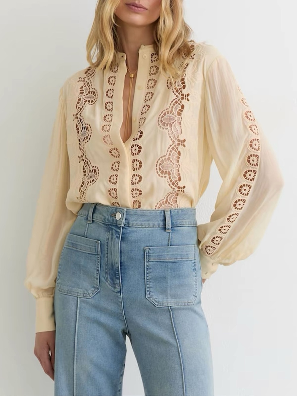 Reiss Mia Cutwork-Embroidery Sheer-Sleeve Blouse, 2 4 6 8